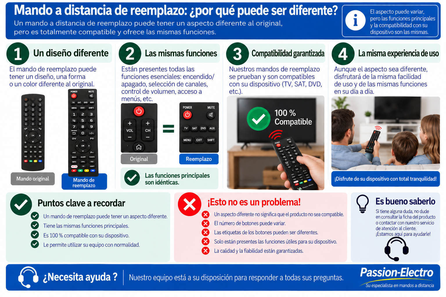 Mando de reemplazo diferente del original pero compatible